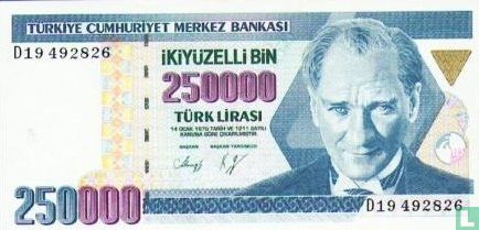 Turkije 250.000 Lira ND (1992/L1970) P207a1 - Afbeelding 1