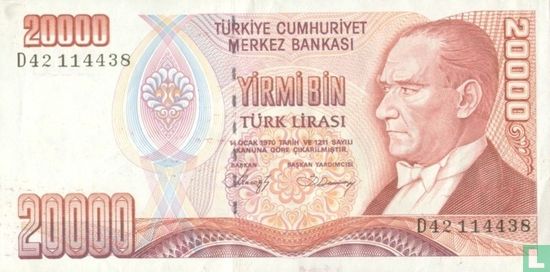 Turkey 20,000 Lira ND (1988/L1970) - Image 1