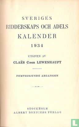 Sveriges ridderskaps och adelskalender 1934. Femtiosjunde Årgangen - Image 3