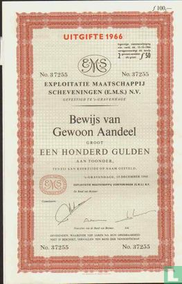 Exploitatie Maatschappij Scheveningen (E.M.S.), Bewijs van gewoon aandeel, 100 Gulden