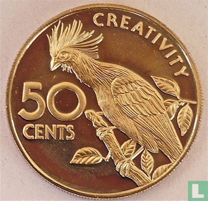 Guyana 50 cents 1979 (PROOF) "10th anniversary of Independence - Hoatzin - Creativity" - Afbeelding 2