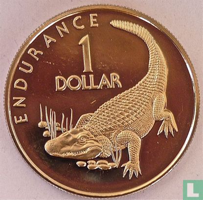 Guyana 1 dollar 1976 (PROOF) "10th anniversary of Independence - Caiman - Endurance" - Afbeelding 2