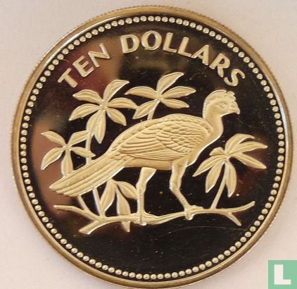 Belize 10 dollars 1974 (PROOF - copper-nickel) "Great curassow" - Image 2
