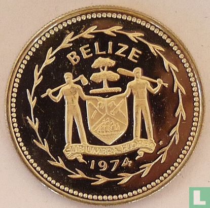 Belize 25 cents 1974 (PROOF - koper-nikkel) "Blue-crowned motmot" - Afbeelding 1