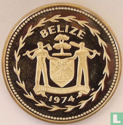 Belize 5 dollars 1974 (PROOF - copper-nickel) "Keel-billed toucan" - Image 1