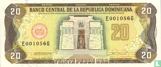 Dominikanische Republik 20 Pesos Oro 1990 - Bild 1