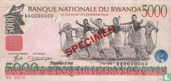 Rwanda 5,000 Francs 1998 (Specimen) - Image 1