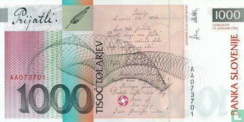 Slovenia 1,000 Tolarjev 1992 - Image 2