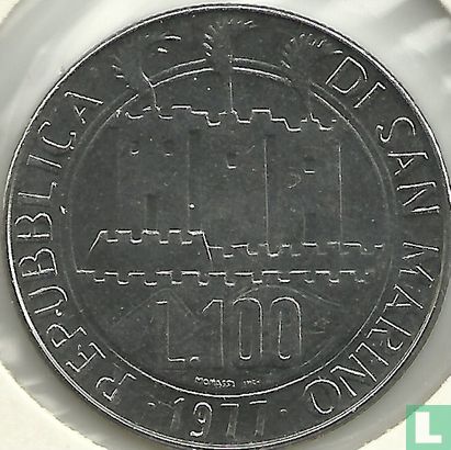 San Marino 100 Lire 1977 "Earth wounded by the useless massacre" - Bild 1