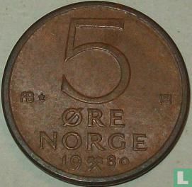 Noorwegen 5 øre 1980 (met ster) - Afbeelding 1