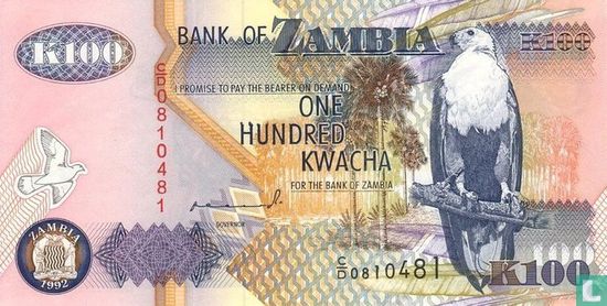 Zambie 100 Kwacha 1992 (P38a) - Image 1