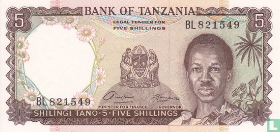 Tanzania 5 Shillings ND (1966) - Image 1