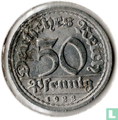 Duitse Rijk 50 pfennig 1922 (G) - Afbeelding 1