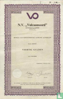 N.V. Vulcaansoord, Bewijs van 25 gewone aandelen, elk groot 40 Gulden
