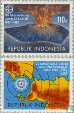 Eruption Krakatoa volcano in 1883