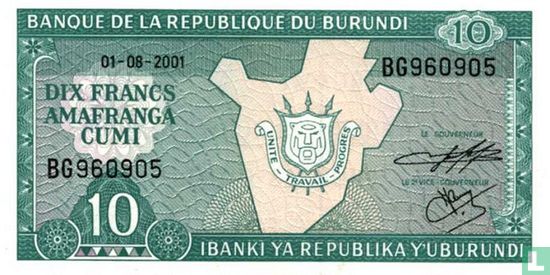 Burundi 10 Francs 2001 - Afbeelding 1