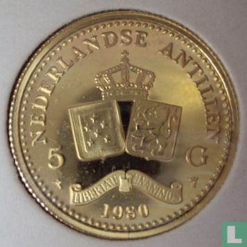 Netherlands Antilles 5 gulden 1980 (PROOF) - Image 1