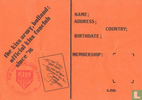 Kiss Explorer Army membership card - Image 3