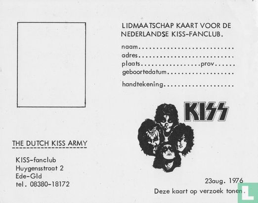Lidmaatschap kaart voor de Nederlandse Kiss-fanclub