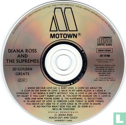20 Golden Greats Diana Ross & the Supremes - Afbeelding 3