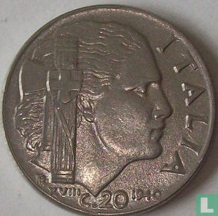 Italie 20 centesimi 1940 (magnétique - tranche striée) - Image 1