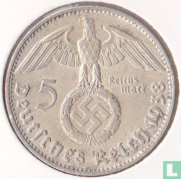 Duitse Rijk 5 reichsmark 1938 (D) - Afbeelding 1