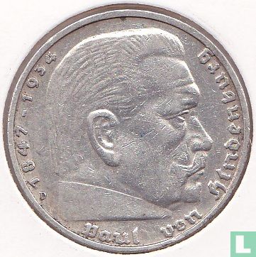 German Empire 5 reichsmark 1936 (without swastika - D) - Image 2