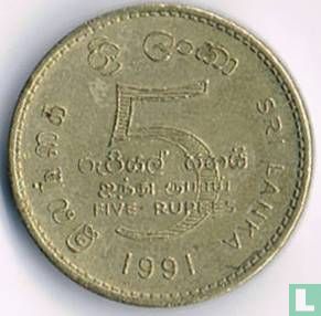 Sri Lanka 5 rupees 1991 - Afbeelding 1