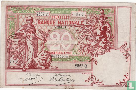 Belgium 20 Francs 1914 - Image 1