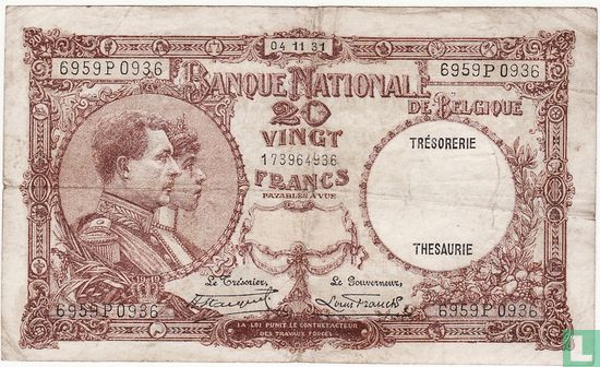 Belgien 20 Franken 1931 - Bild 1