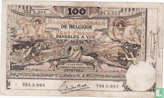 Belgique 100 Francs 1919 - Image 1
