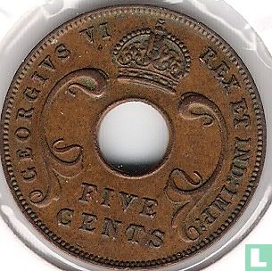 Oost-Afrika 5 cents 1942 (zonder muntteken - met gat) - Afbeelding 2