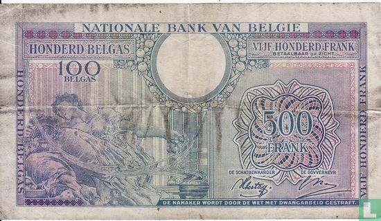 Belgique 500 Francs ou 100 Belgas - Image 2
