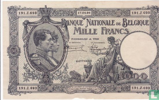 België 1000 Francs / 200 Belgas  - Afbeelding 1