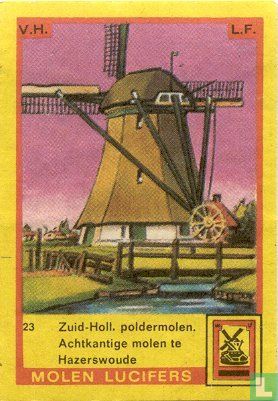 Zuid-Holl. poldermolen. Achtkantige molen te Hazerswoude