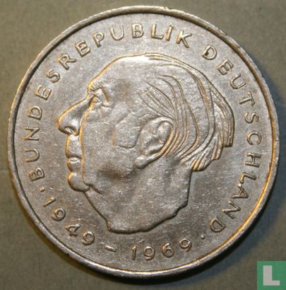 Allemagne 2 mark 1971 (J - Theodor Heuss) - Image 2