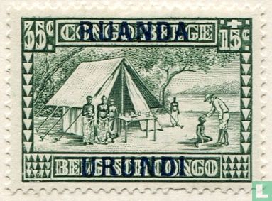 Caritas. Postzegels Belgisch Congo "Druppel melk" met opdruk  