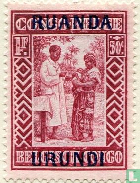 Caritas. Postzegels Belgisch Congo "Druppel melk" met opdruk   
