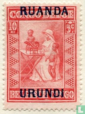 Caritas. Postzegels Belgisch Congo "Druppel melk" met opdruk