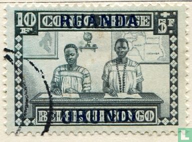 Charity. Belgian Congo Stamps 'milk drop' with overprint