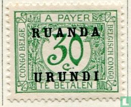 Postage due stamps with overprint on two lines Ruanda Urundi far apart