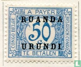 Strafportzegels met opdruk Ruanda Urundi op 2 lijnen ver van elkaar  