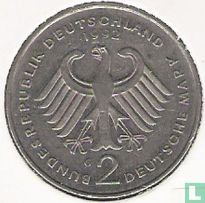 Duitsland 2 mark 1992 (G - Franz Joseph Strauss) - Afbeelding 1