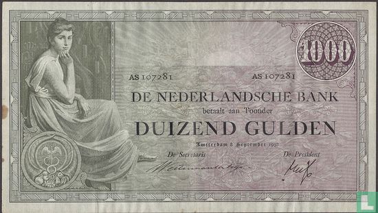 1000 Florin néerlandais 1938 Remplacements - Image 1