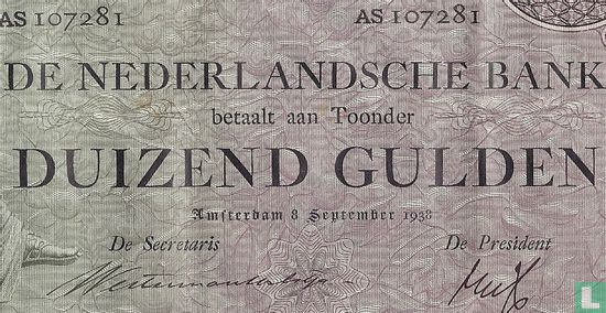 1000 Florin néerlandais 1938 Remplacements - Image 2