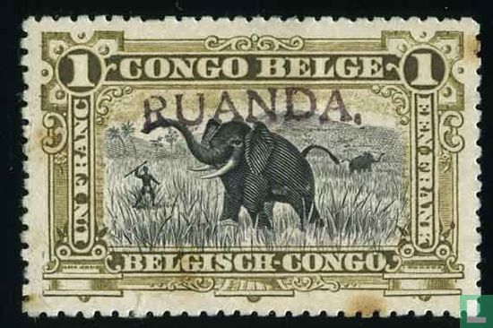 Timbres du Congo belge avec surcharge Rwanda