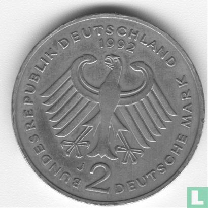 Duitsland 2 mark 1992 (J - Franz Joseph Strauss) - Afbeelding 1