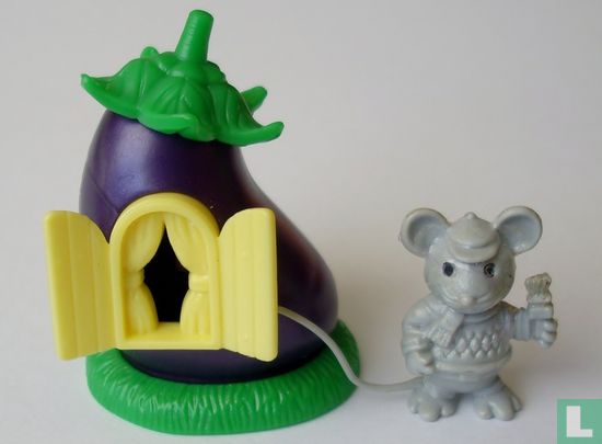 Aubergine huisje met muis - Afbeelding 1