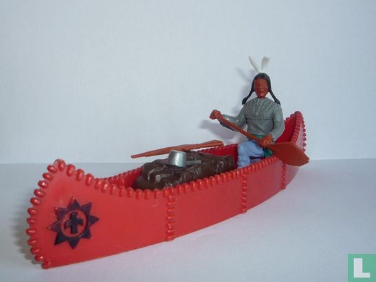 Indiaan in kano - Afbeelding 1