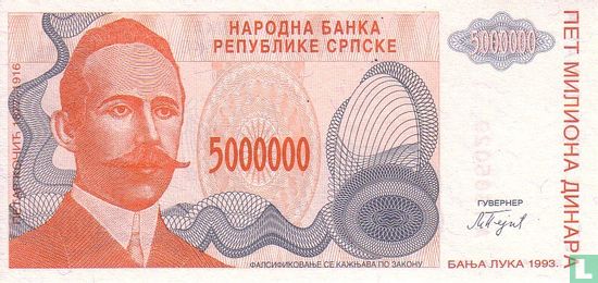 Srpska 5 Miljoen Dinara 1993 - Afbeelding 1